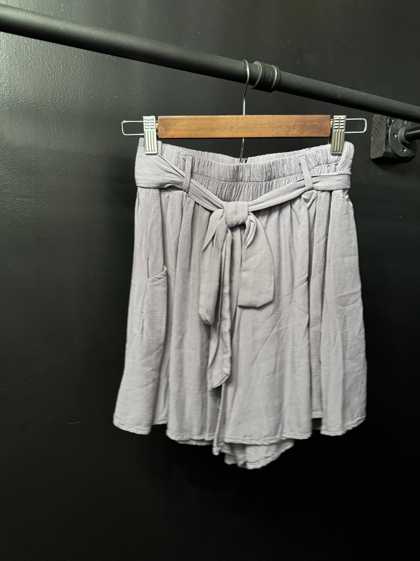 Purple front tie shorts