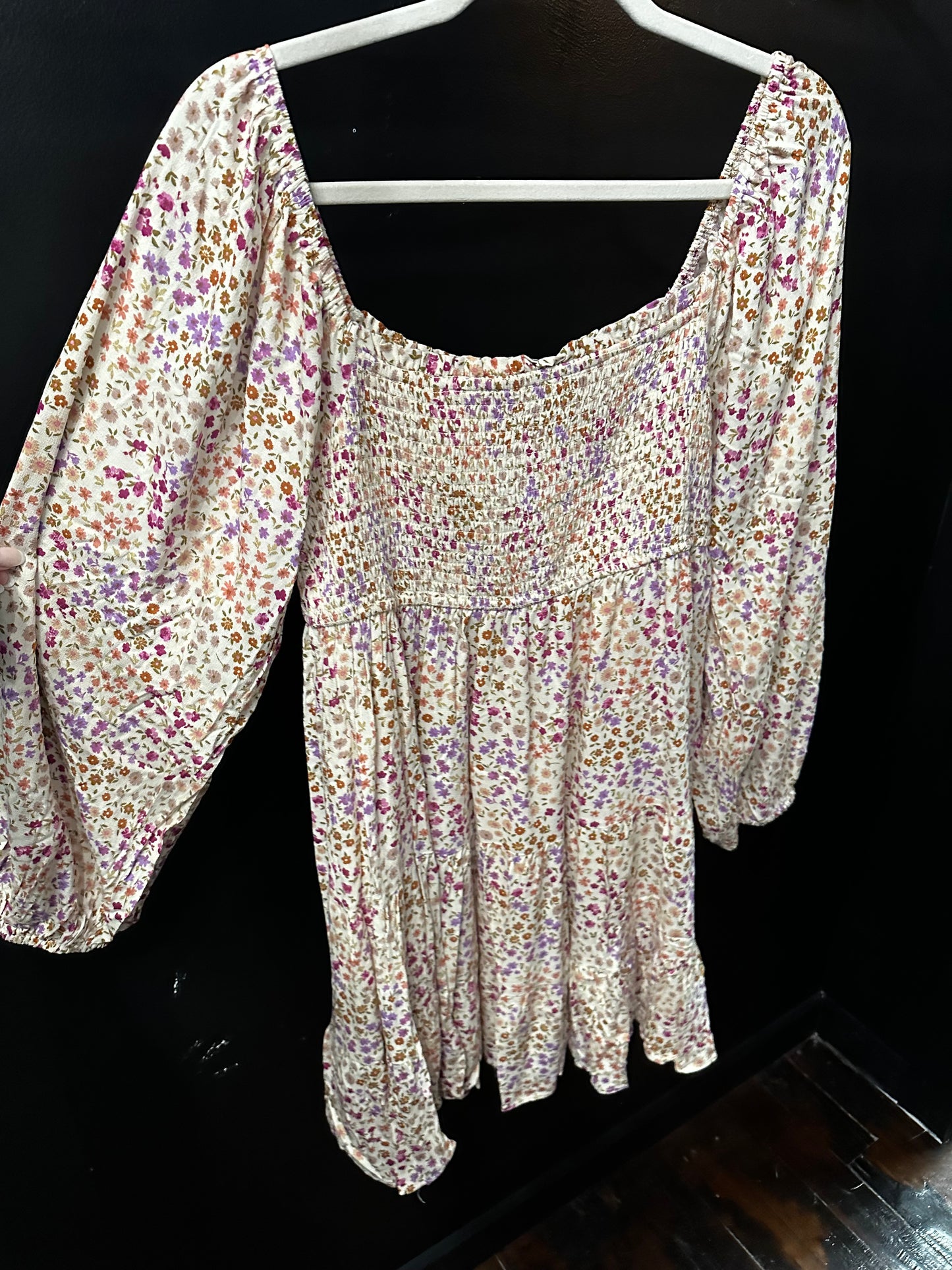 Hem & Thread Smocked Bubble Babydoll Ditsy Print Dress