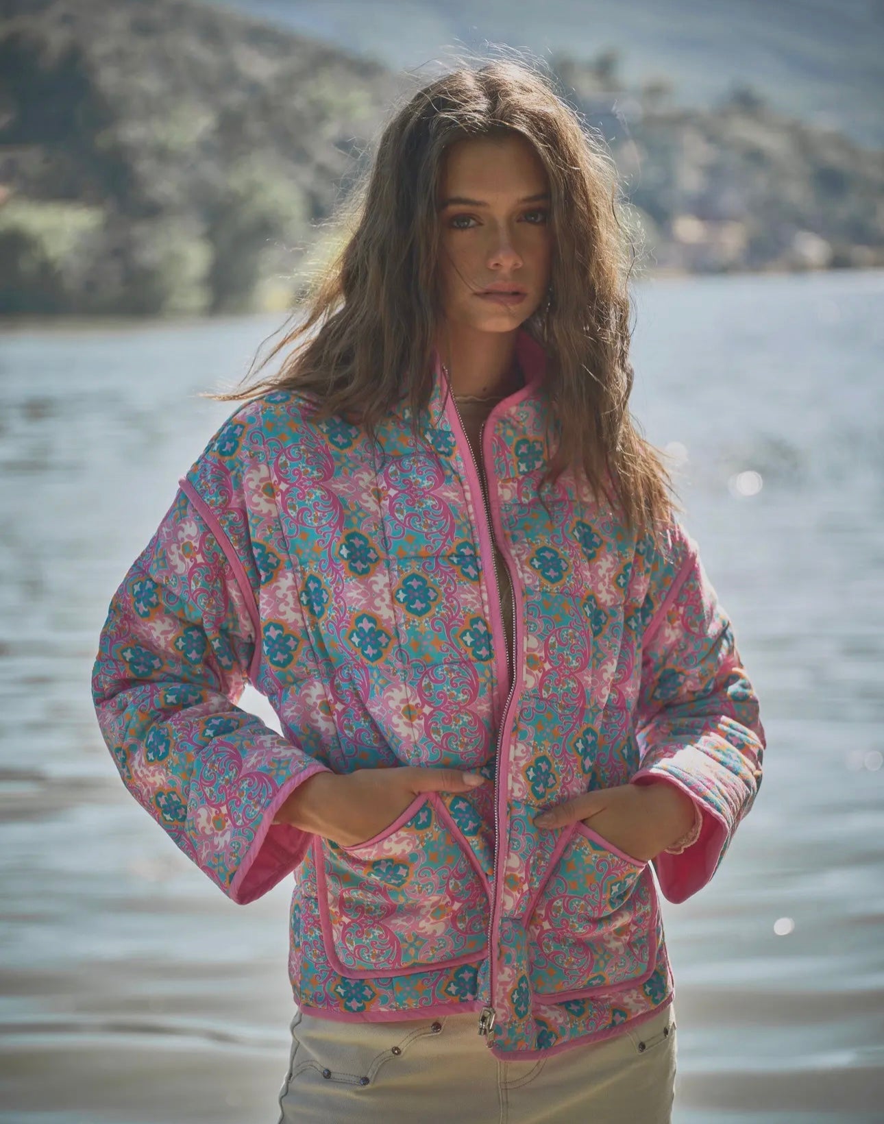 Rayon Challis Floral Reversible Quilted Jacket