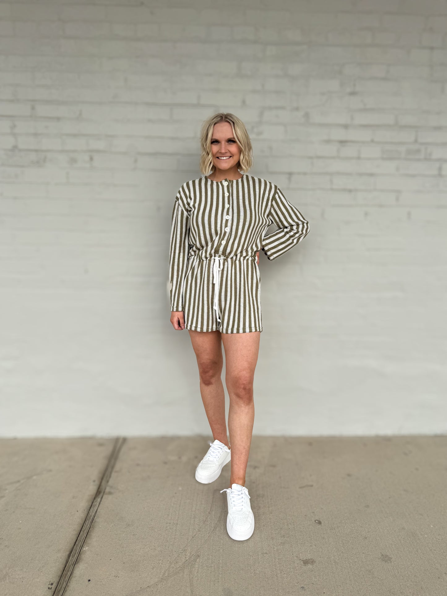 Olive Stripe Knit Romper