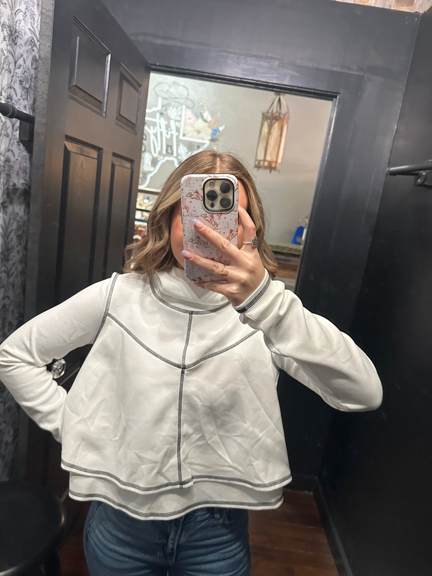 Reverse Stitch Detail Crop Hoodie