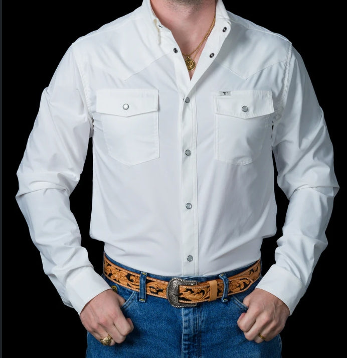 CORE - Men's White Long Sleeve Snap Shirt Ferrell