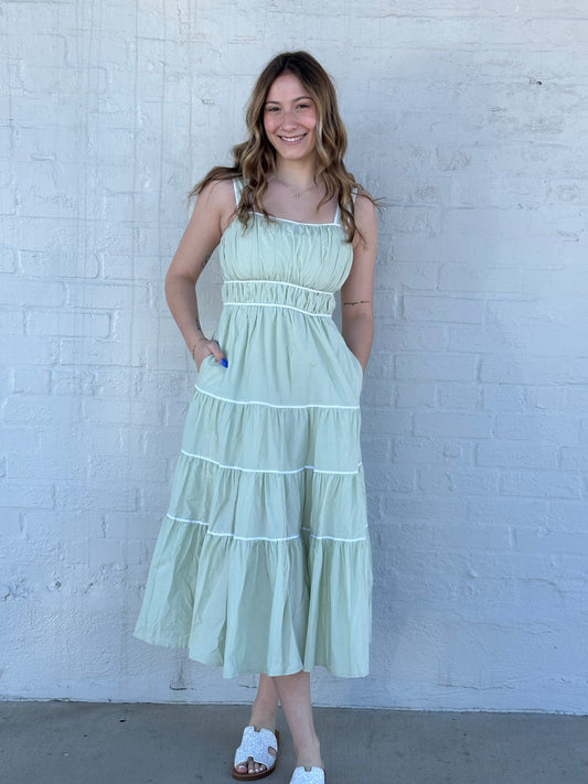 Strap Detail Midi Dress - Sage