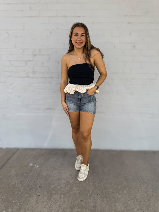 Black/cream bubble hem top