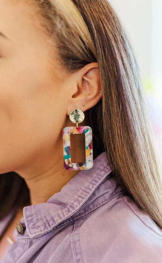 Taylor Shaye Designs - Rainbow Marble Rectangle Earrings