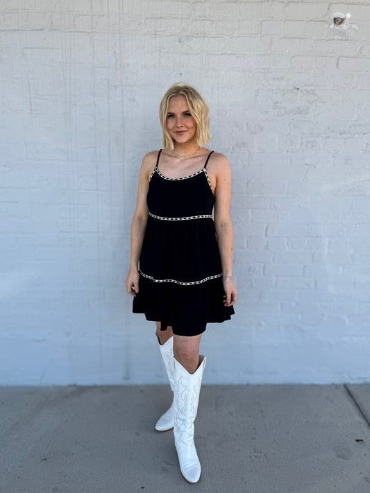 Tape Trimmed Black & white dress