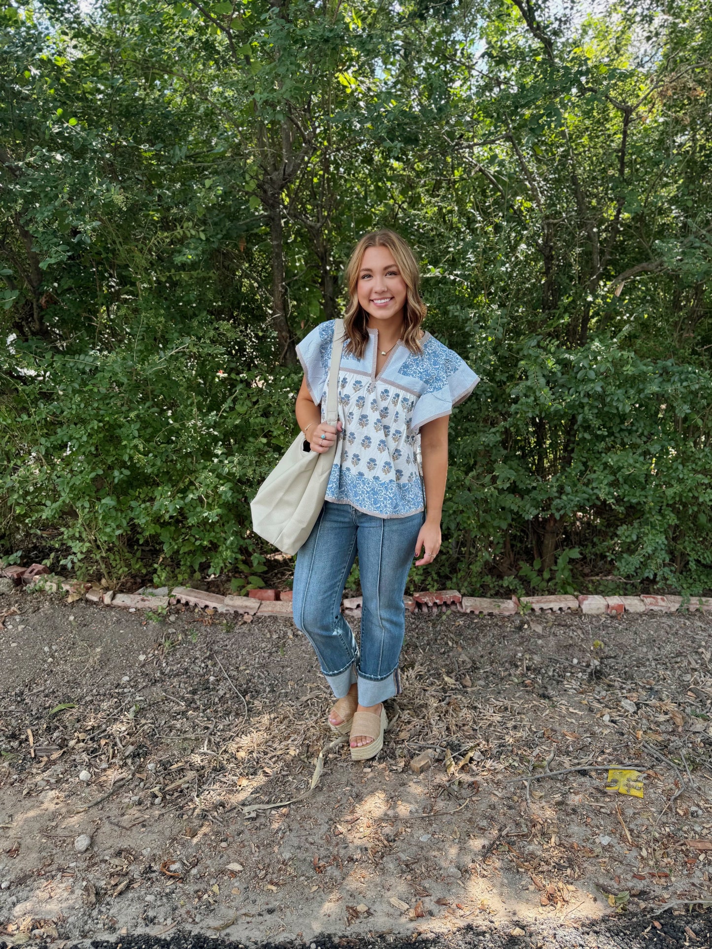 Ivory Blue Multi-print blouse