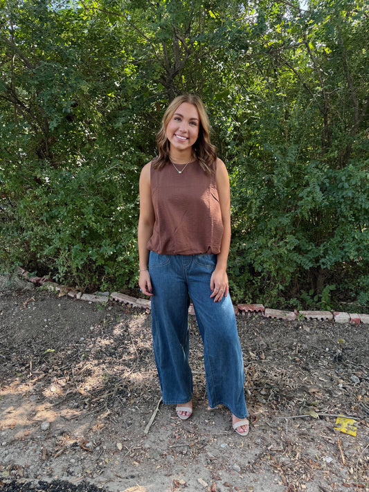 Bubble Hem French Terry Top Chocolate