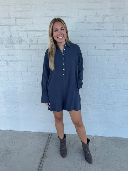 Navy Long sleeve Romper