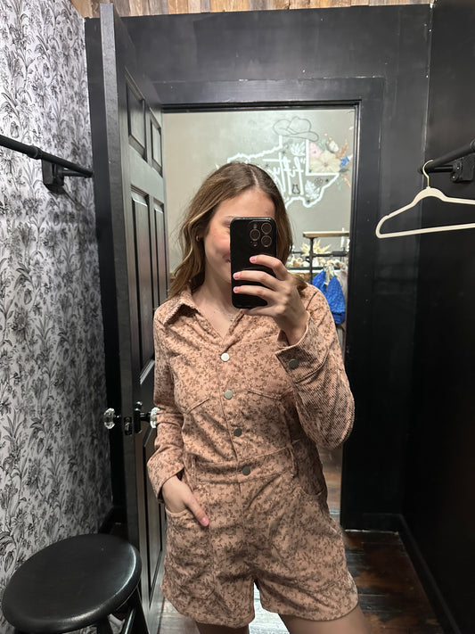 Printed Corduroy Button down romper