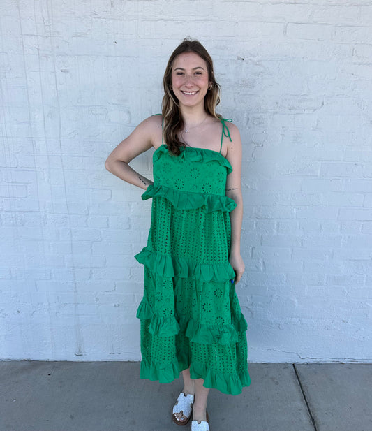 Bright Green Scalloped Embroidered dress