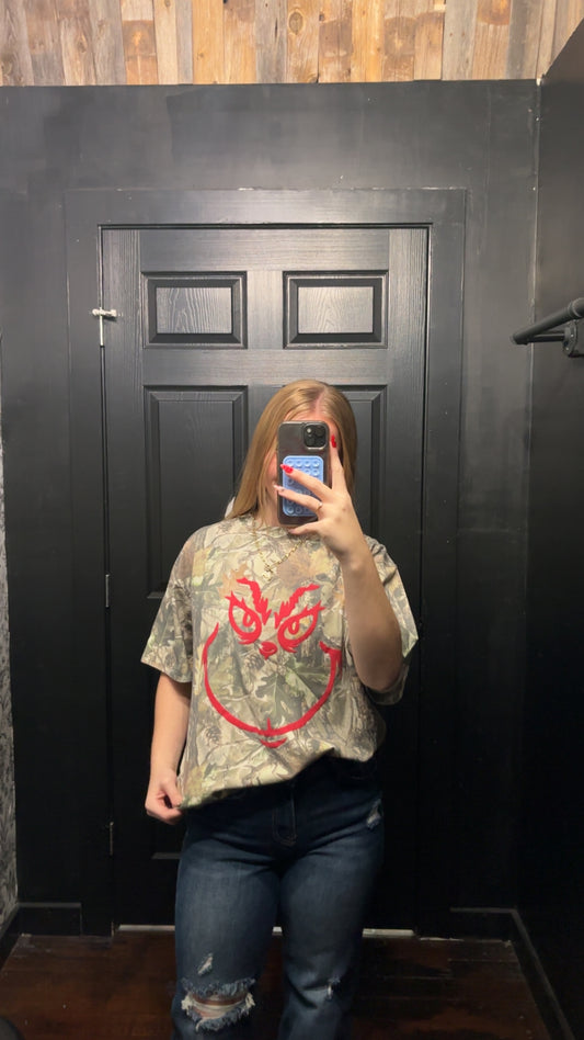 Red puff grinch Camo Tee