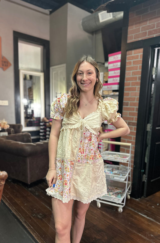Jacquard Puff Sleeve Mini Dress