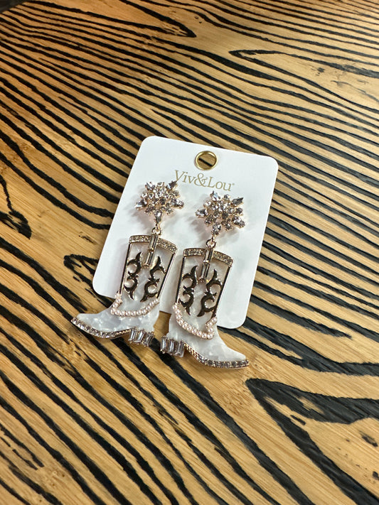 White Bling Boots Earrings