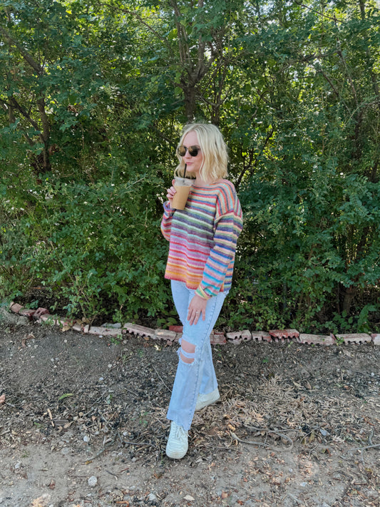 Rainbow Knit Sweater Sky/Purple