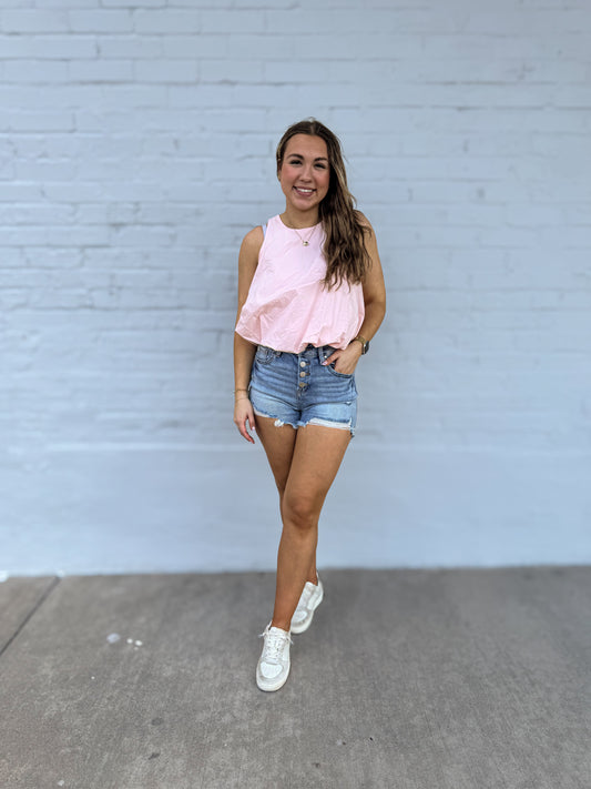 Peach Front and Back Pintuck detail top