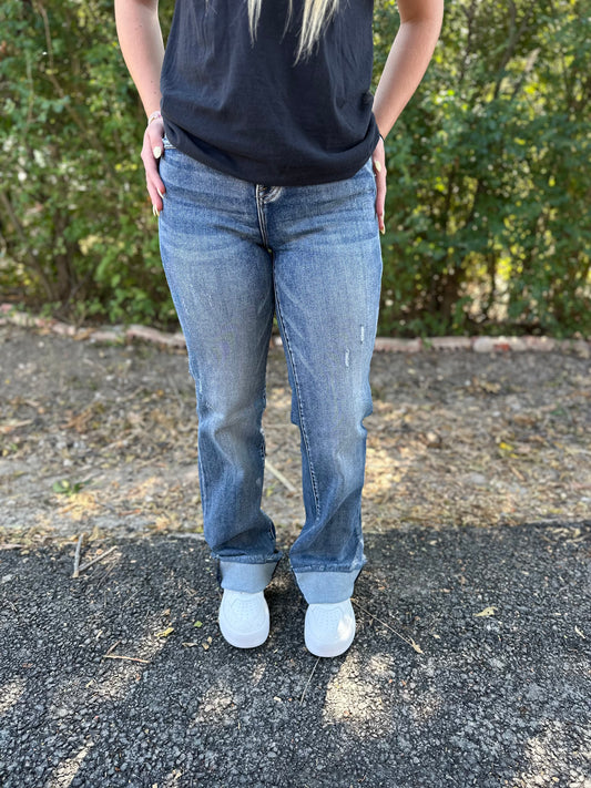 Judy Blue JB82346dk High Rise Bleach Splash Boyfriend