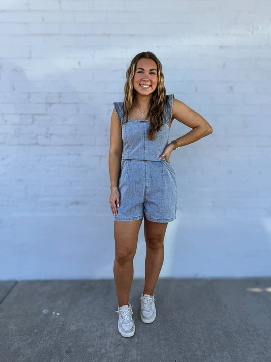 Denim Ruffle sleeve romper