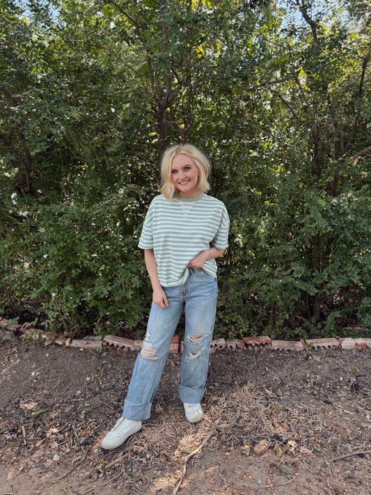 mint/white striped french terry top (Copy)