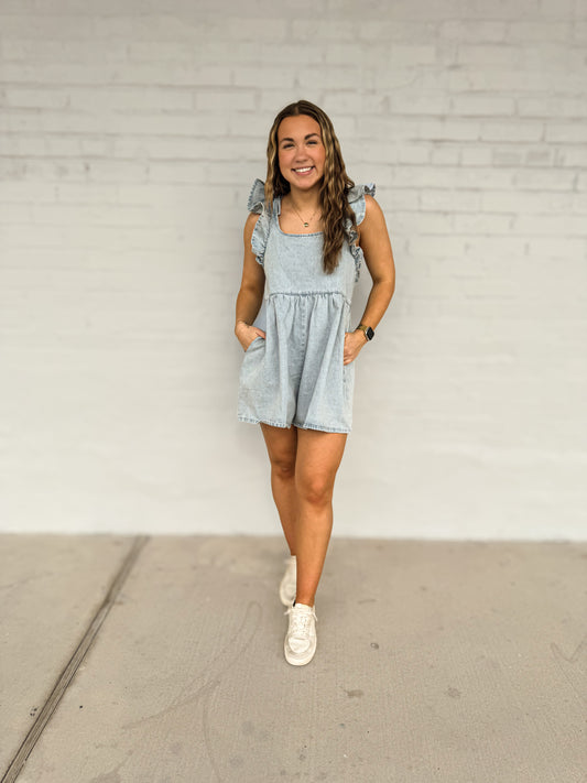 Mineral Washer Denim bow romper HS