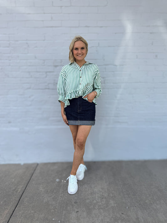 Ruffled Button Down Green