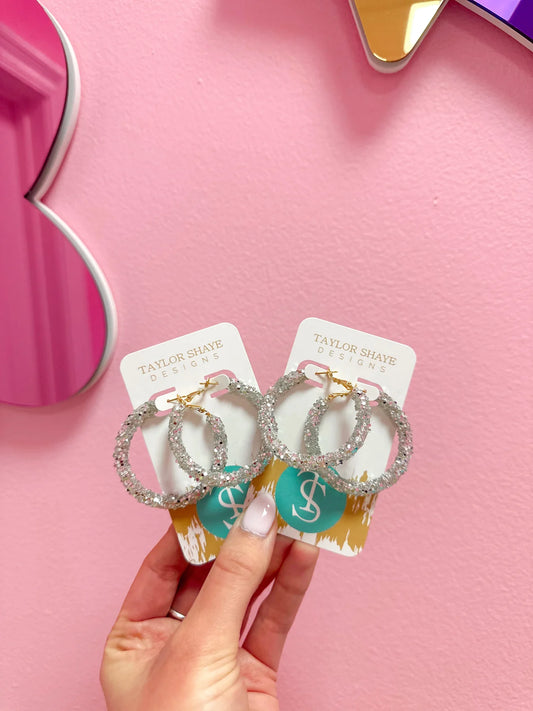 Glitter Hoops - Silver