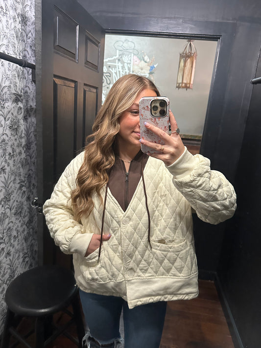 Quilted Contrast Hoodie Puffer Jacket