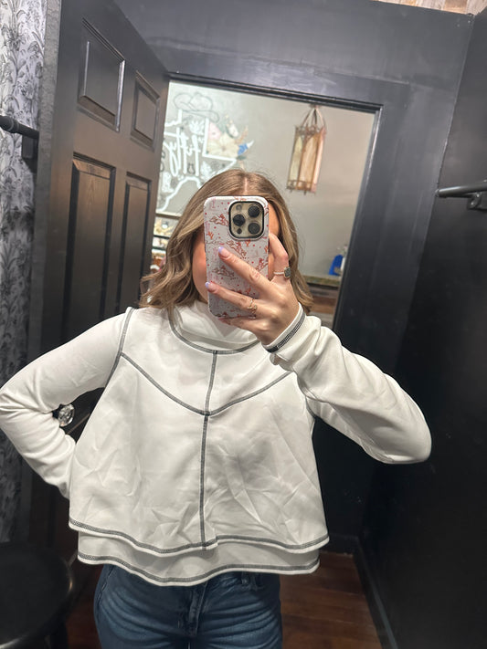 Reverse Stitch Detail Crop Hoodie
