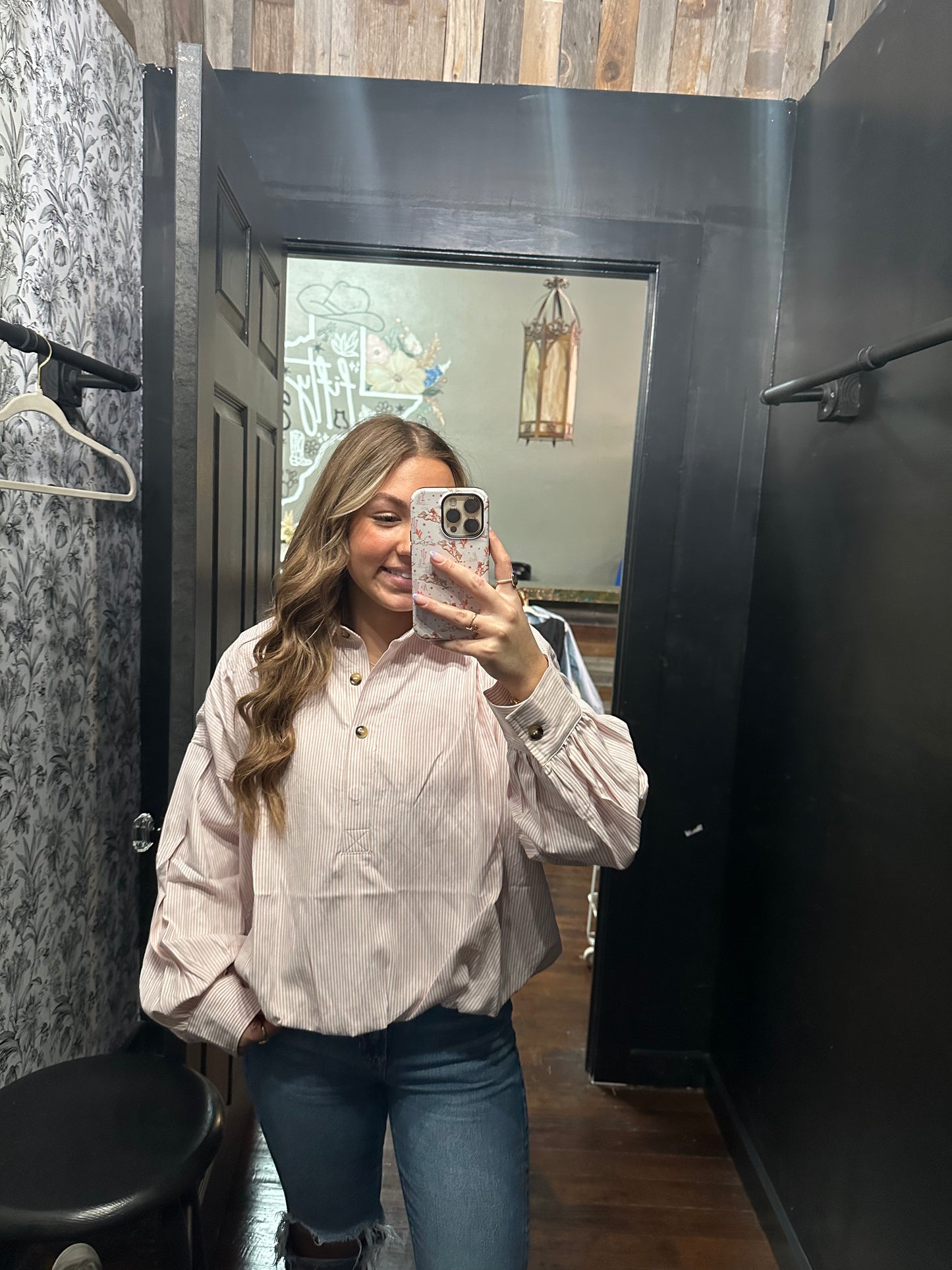 Button-Down Pink and white stripe top