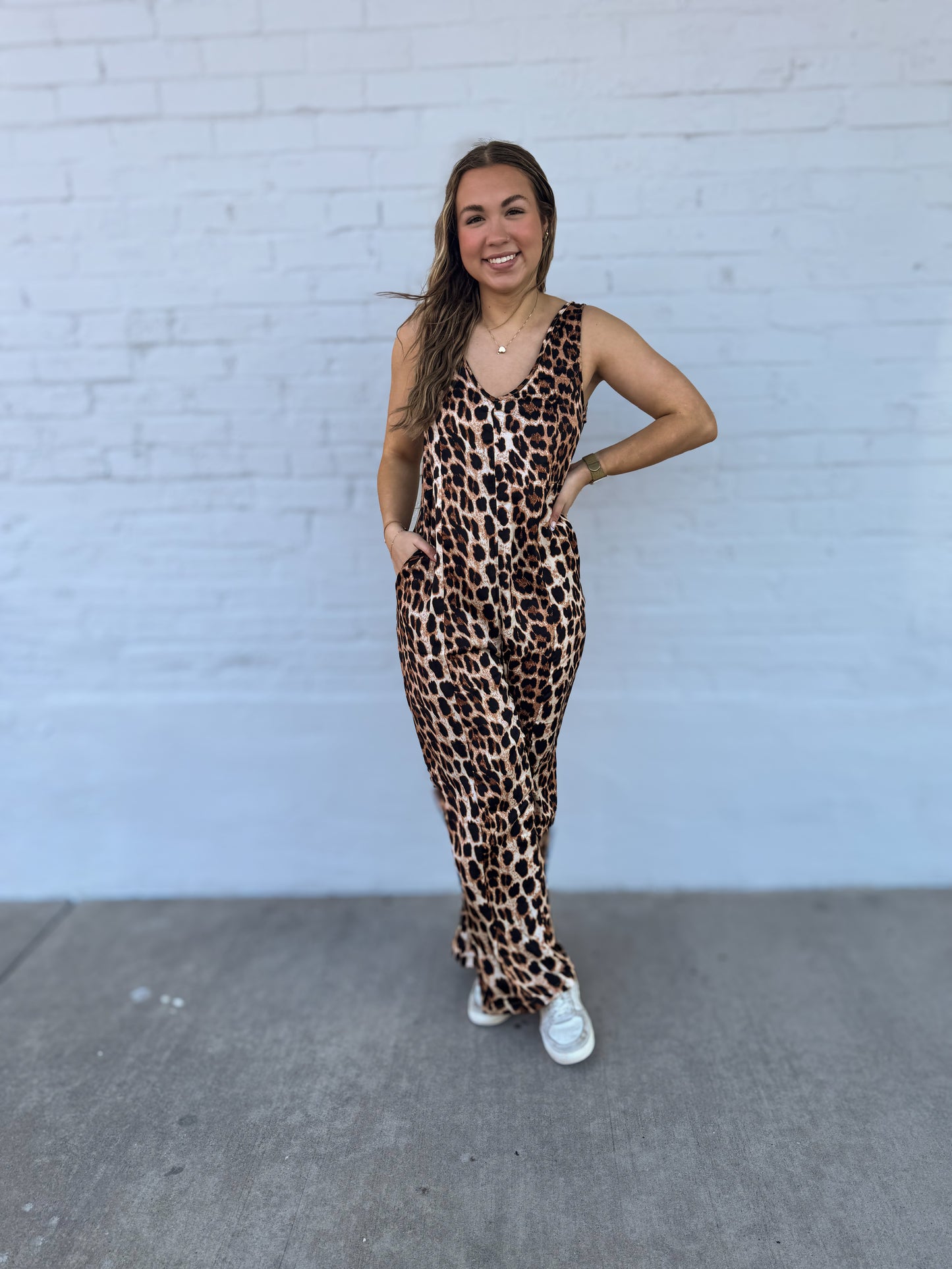 Leopard Print v neck jumpsuit