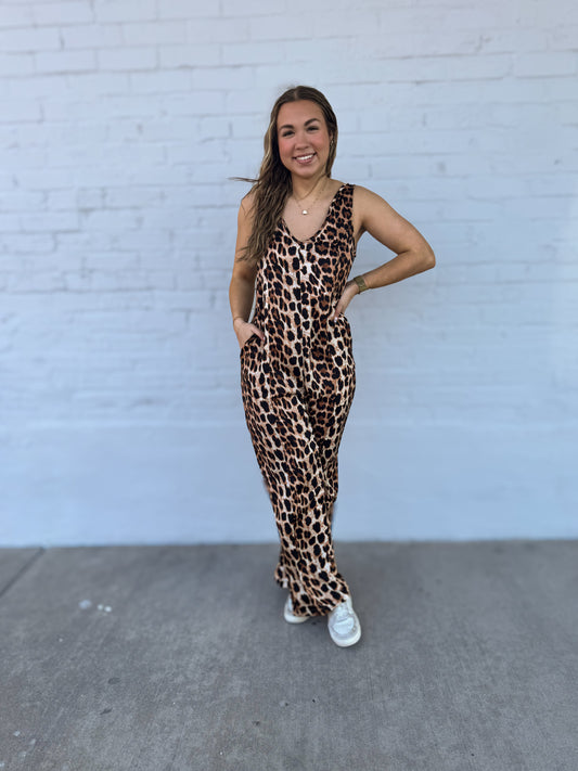 Leopard Print v neck jumpsuit