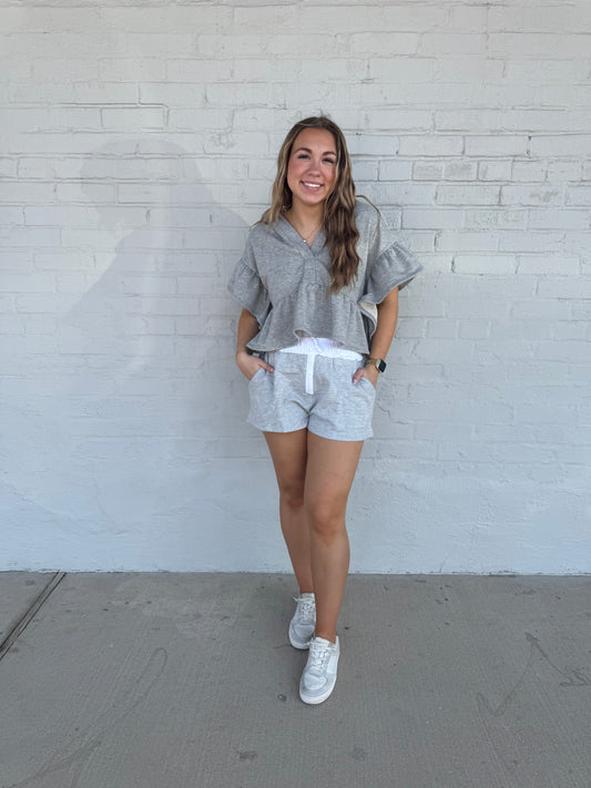 Short sleeve Ruffled Hoodie Crop