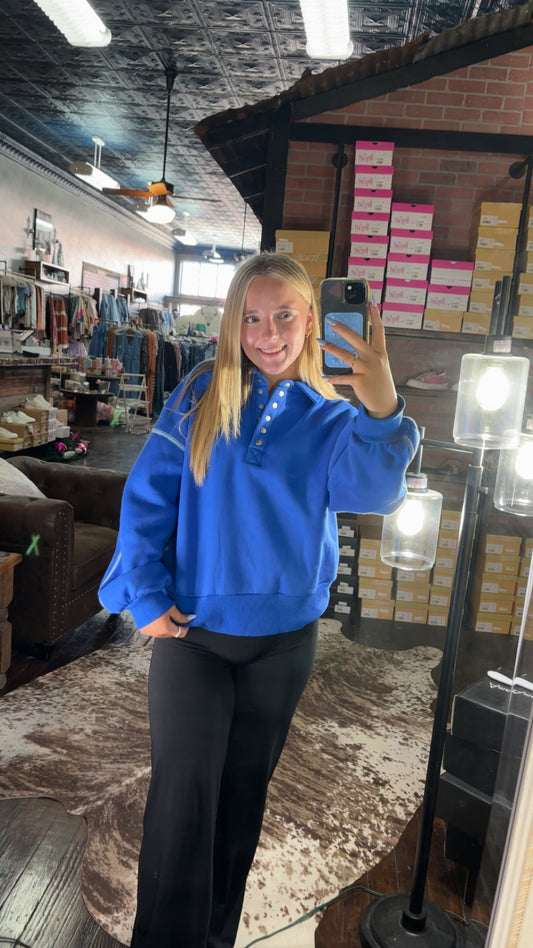 Blue Button Collar Sweatshirt
