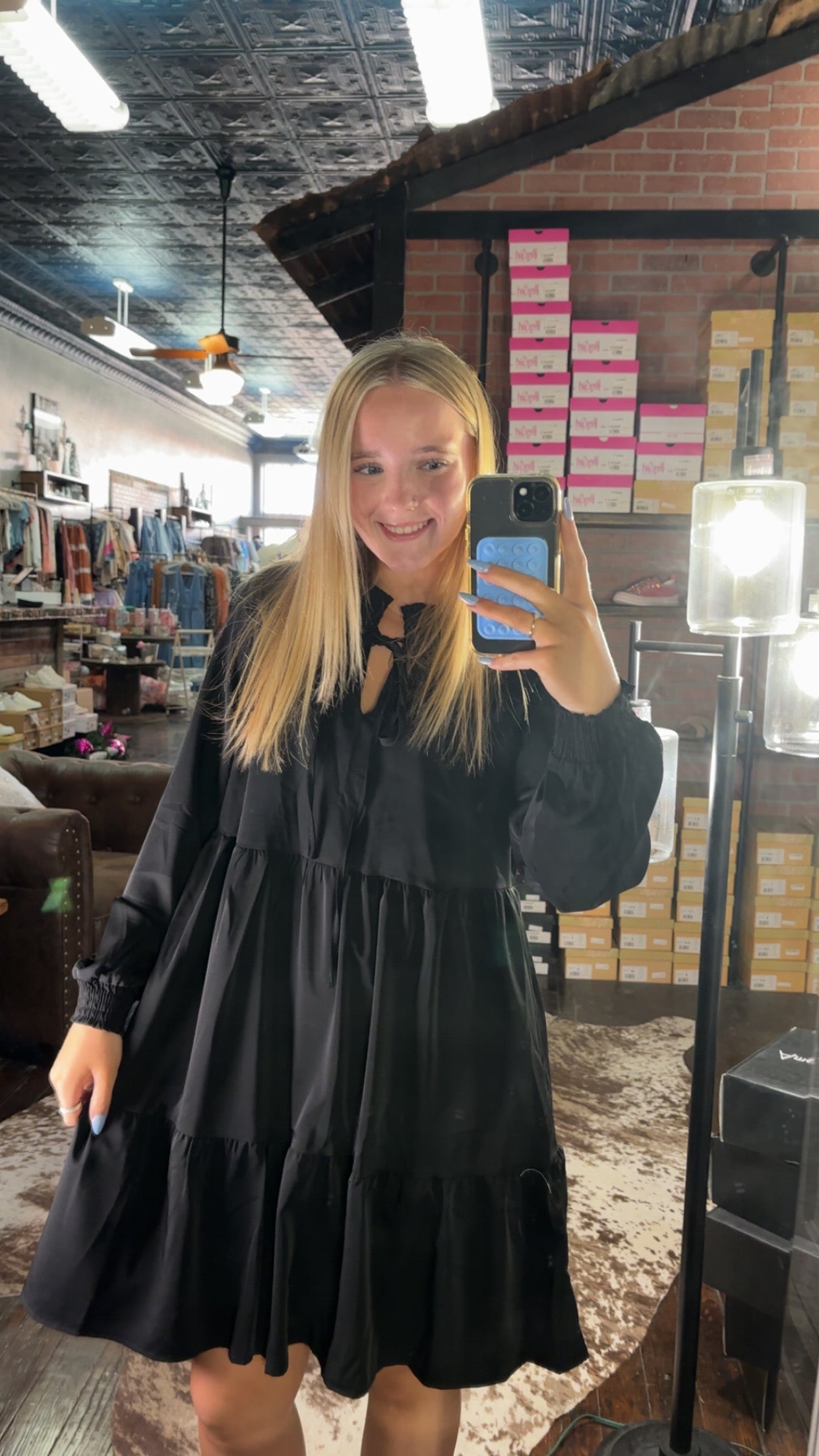 Black Tie Ruffle Dress
