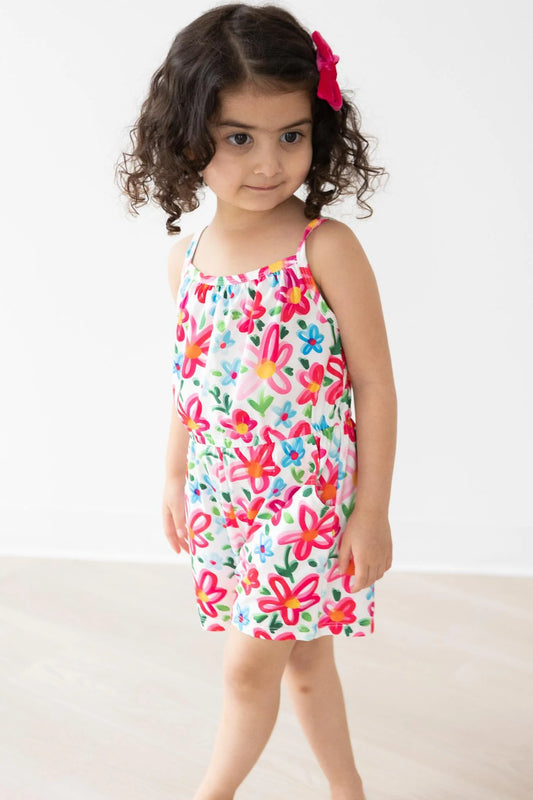 Neon Floral Strappy Play romper